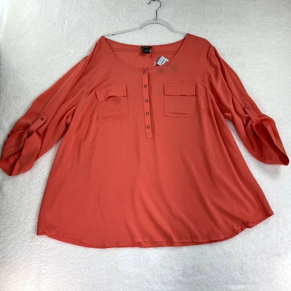 Torrid Challis Pocket Pullover Blouse top 3/4 Sleeve Size 3 Porcelain Rose Pink